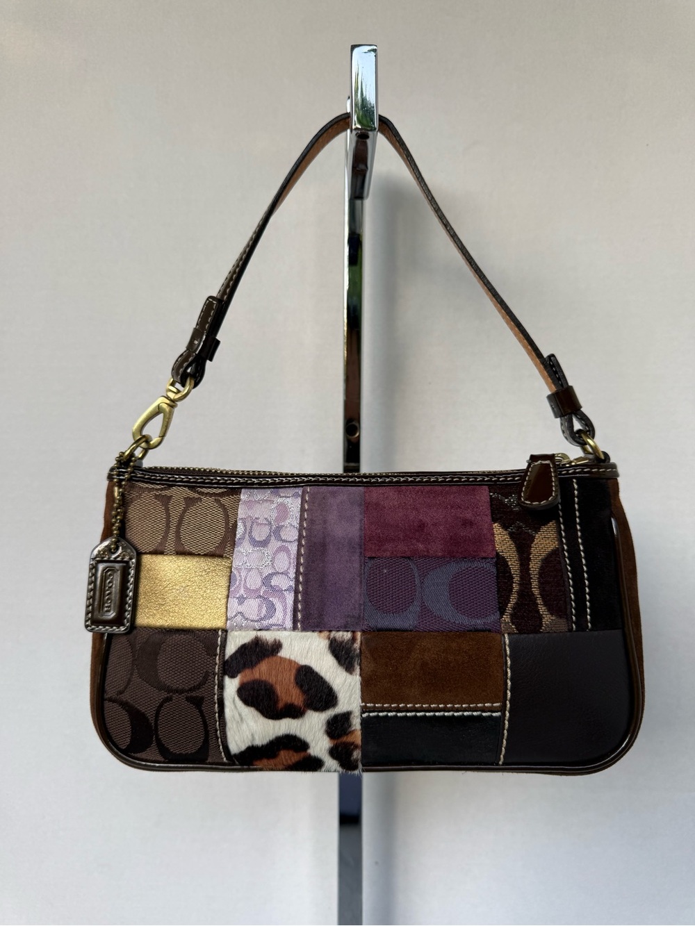COACH Patchwork Mini Demi Pouch Rare Y2K Signature Suede Leopard Haircalf Bag